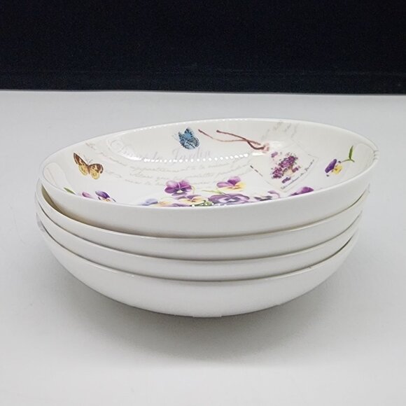 Set Of 4 Dora Papis Easy Life Purple Floral Fine Bone China Sauce Bowls Pansies - Picture 8 of 9